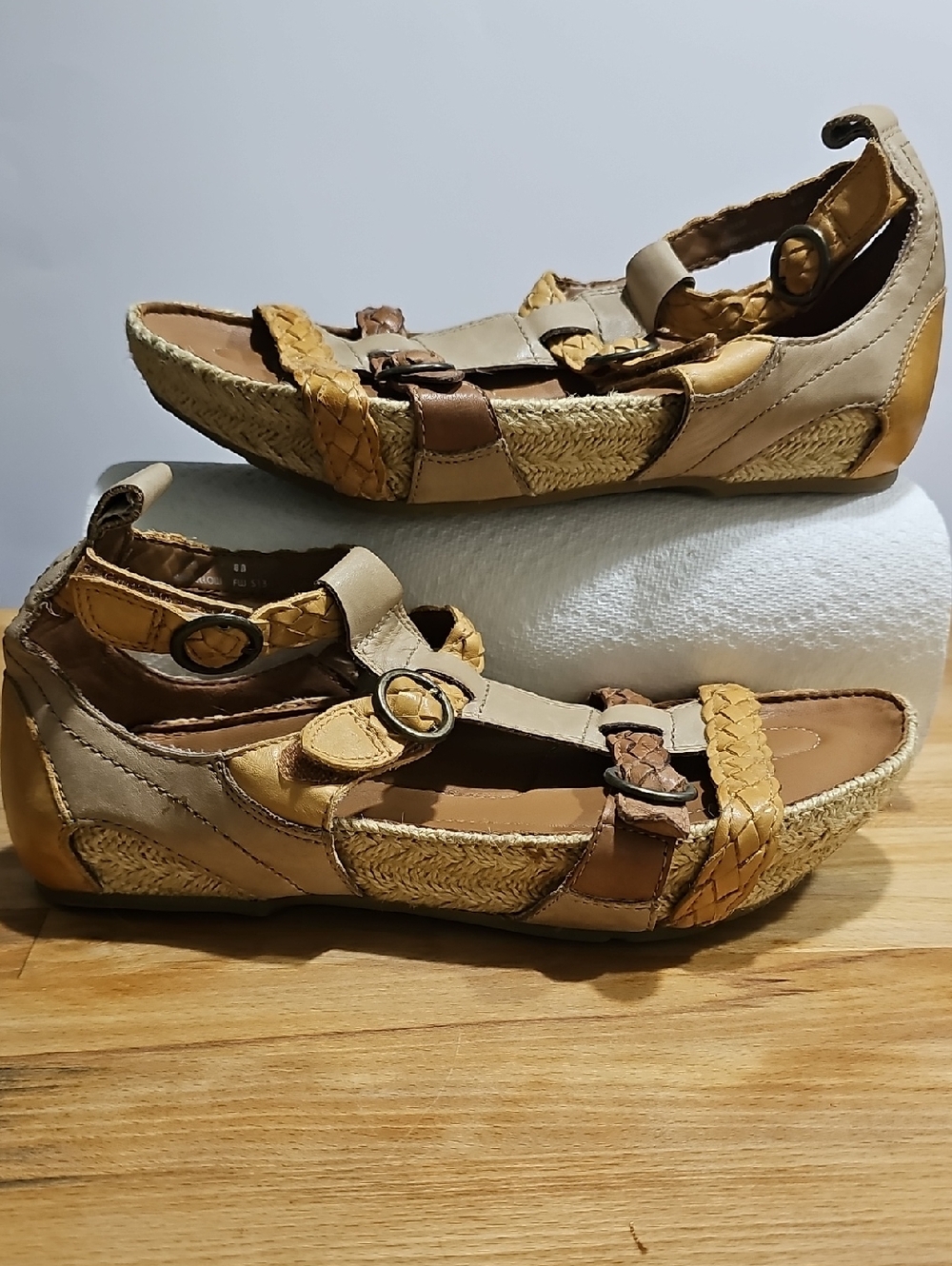 Women's Tan Braided Espadrille Sandals with Adjustable Buckle